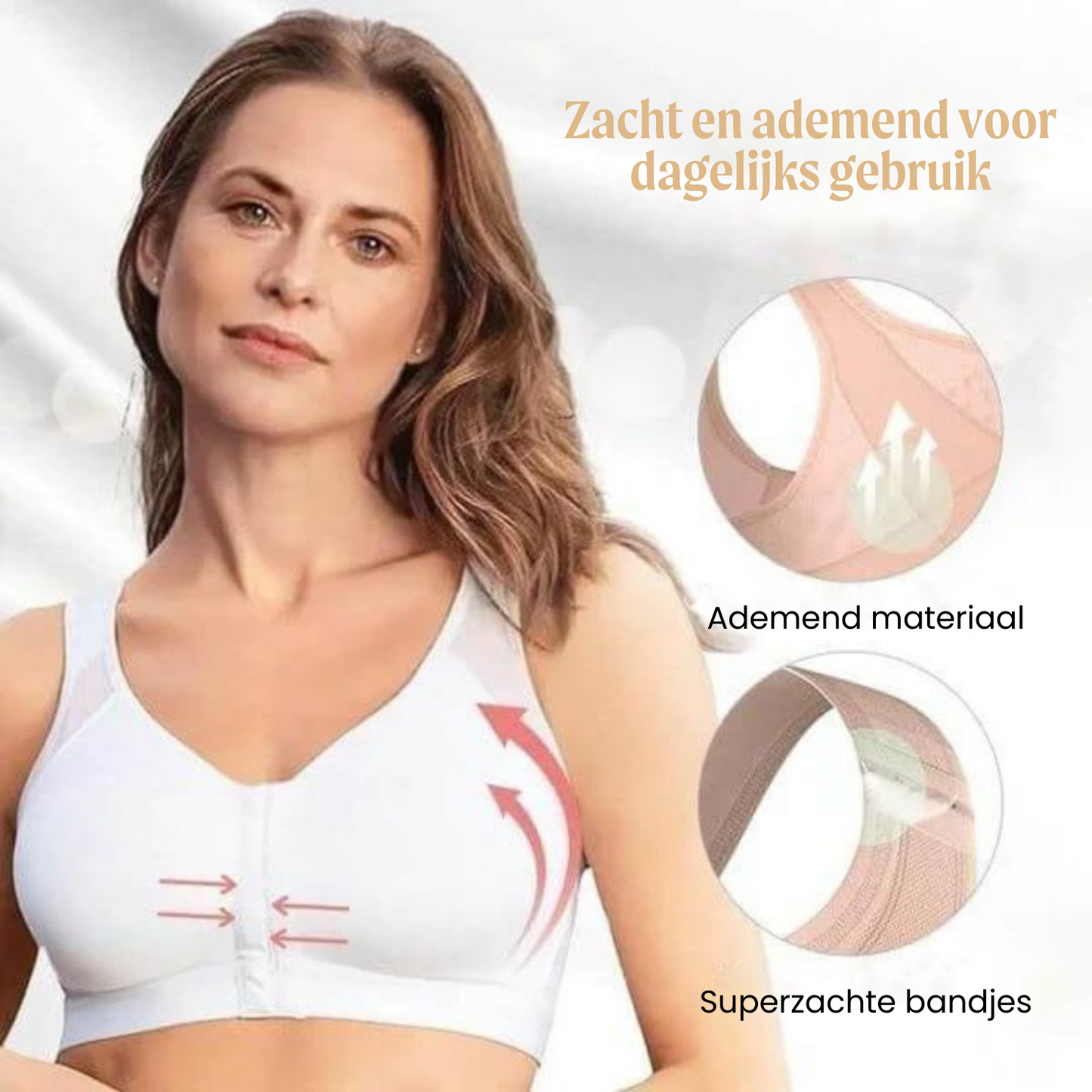 Houdingscorrigerende Comfortbeha met Voorsluit Zwart Beige Wit