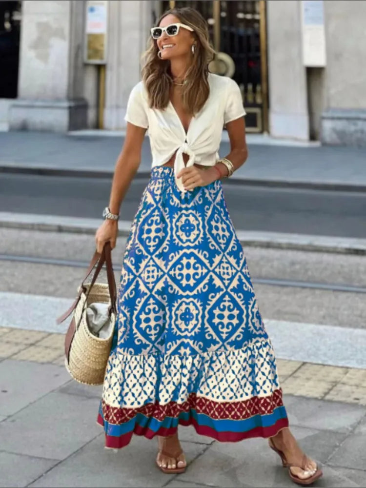 Retro Midi-rok met Ruches en Bloemenprint - StudioMarella