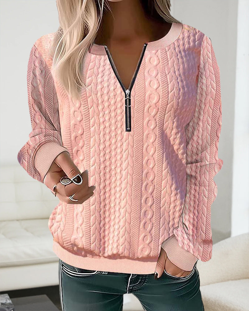 Dames Trui met Rits Comfortabele Pasvorm Effen Stijl
