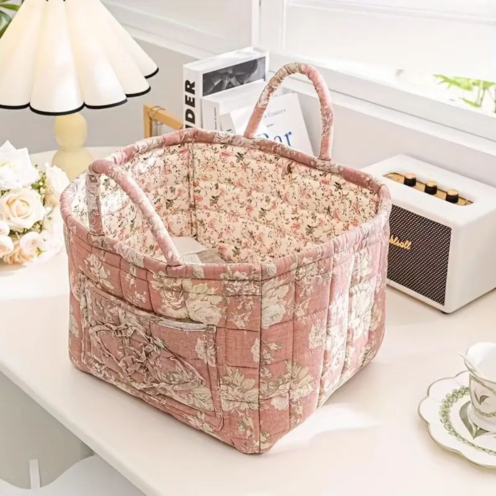 Canvas Opbergmand met Bloemenprint – Praktische Organizer voor Kleine Spullen en Schoenen