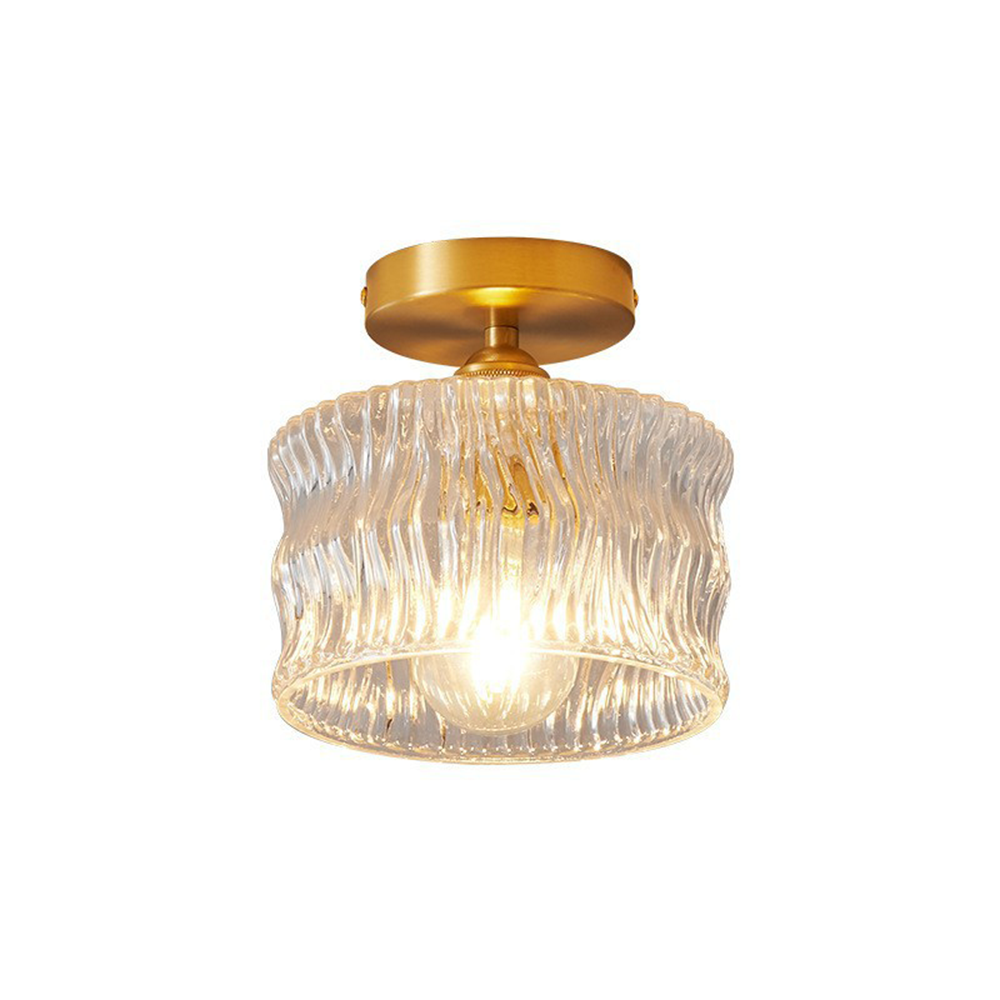 Glazen plafondlamp E27 goud hal slaapkamer woonkamer ribbelglas plafondverlichting compact modern interieur