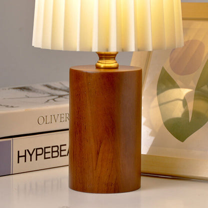 Tafellamp Geplooide Kap Hout Stof 31cm Slaapkamer Woonkamer Nachtkastlamp Bureaulamp Scandinavisch Japandi Retro USB E26