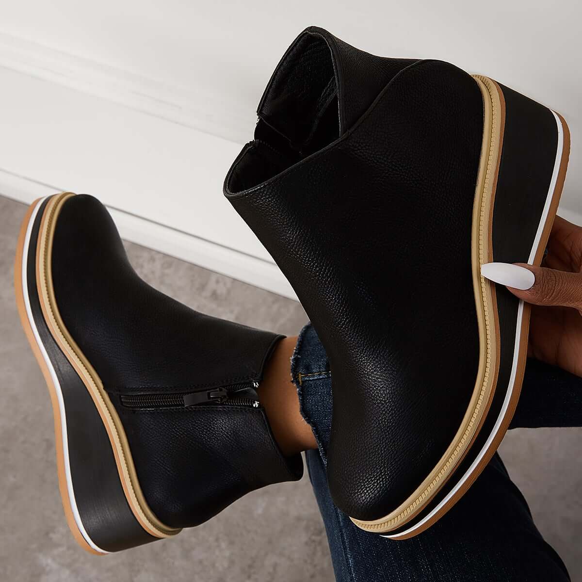 Dames Enkelboots Plateauzool Rits Sluiting