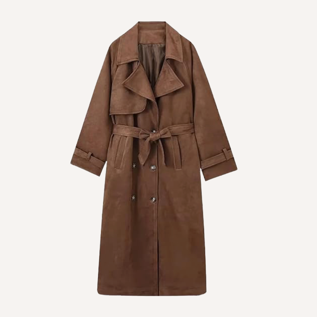Dames Trenchcoat Imitatiesuède Oversized Lange Jas