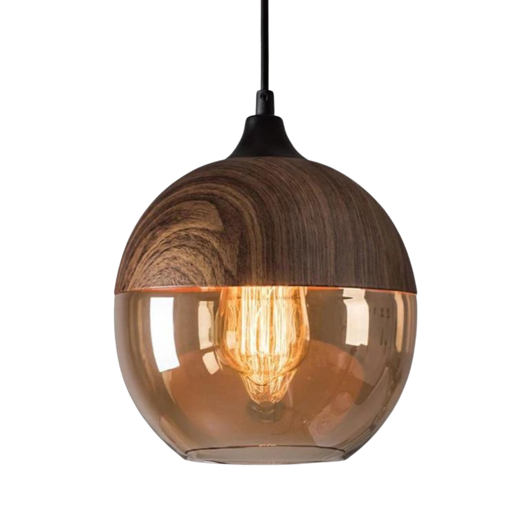 Hanglamp Glas Metaal Houtlook E27 Verstelbaar Woonkamer Eetkamer Slaapkamer Scandinavische Design Lamp Binnenverlichting