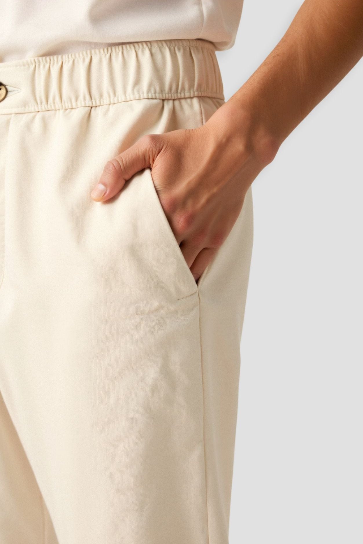 Herenbroek Elastisch Beige Comfortabel Knoopsluiting