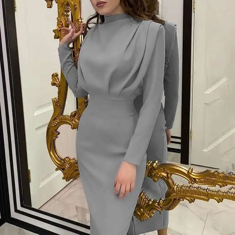 Midi-jurk met Colkraag en Elegante Streepjes
