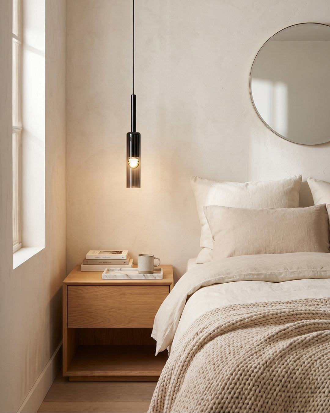 Gerookte Glazen Hanglamp met Minimalistische Metalen Structuur – Moderne Sfeerverlichting voor Eetkamer, Slaapkamer en Woonkamer