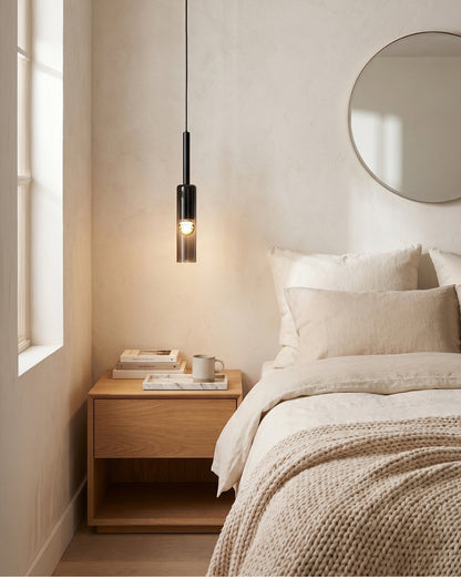 Gerookte Glazen Hanglamp met Minimalistische Metalen Structuur – Moderne Sfeerverlichting voor Eetkamer, Slaapkamer en Woonkamer