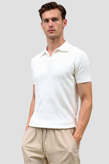 Witte Gebreide Polo Shirt met Textuur