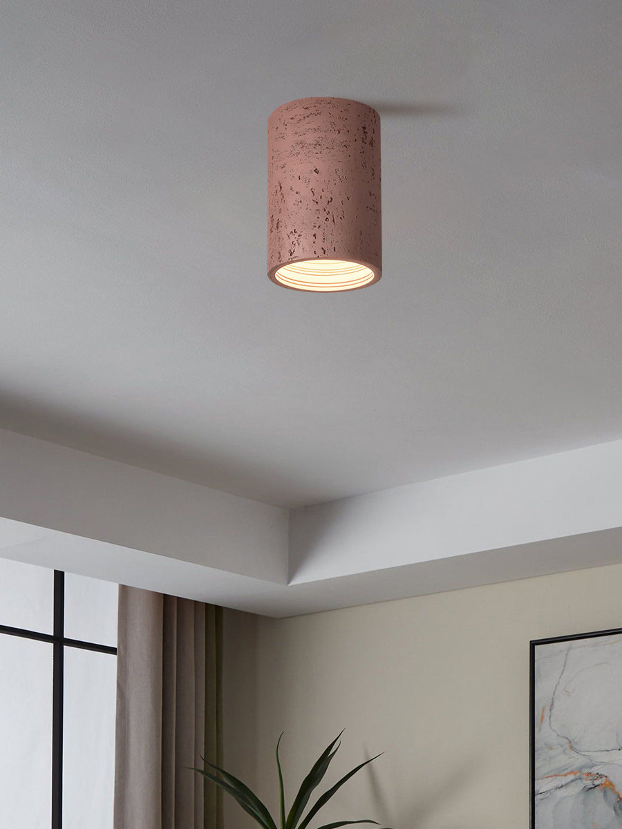 Cilindrische plafondlamp van travertijn – LED verlichting voor moderne interieurs