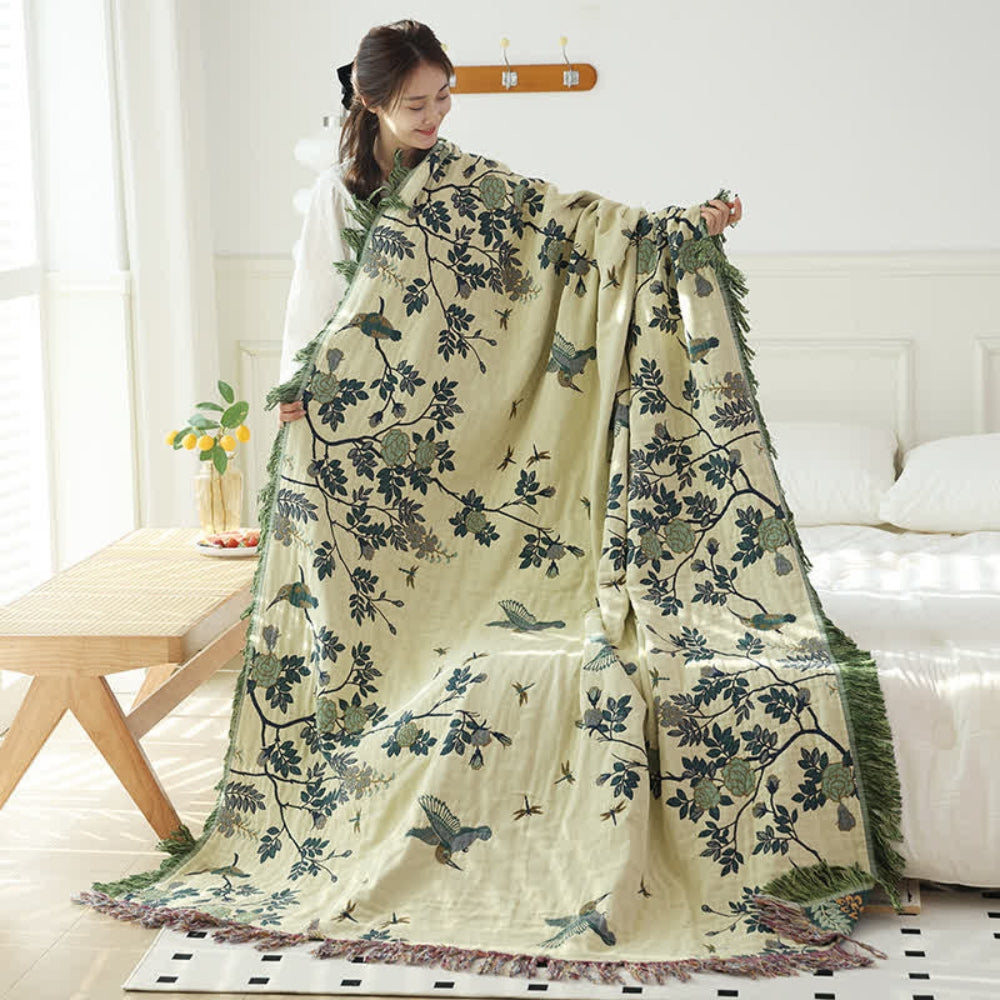 Meerlaagse Gazen Katoenen Plaid met Kwasten en Jacquardpatroon voor Bed en Bank
