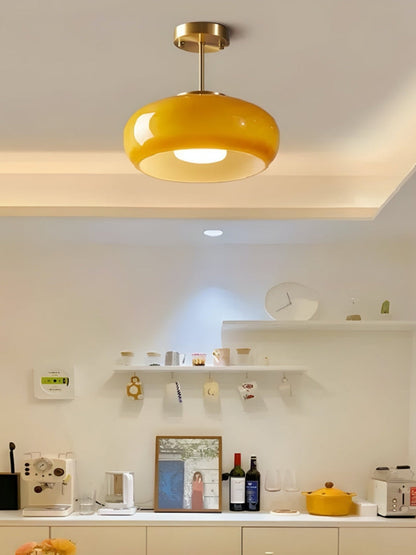 Plafondlamp Glazen Schijf Bauhaus Design Messing of Chroom Oranjegeel of Wit Glas Retro Stijlvolle Verlichting