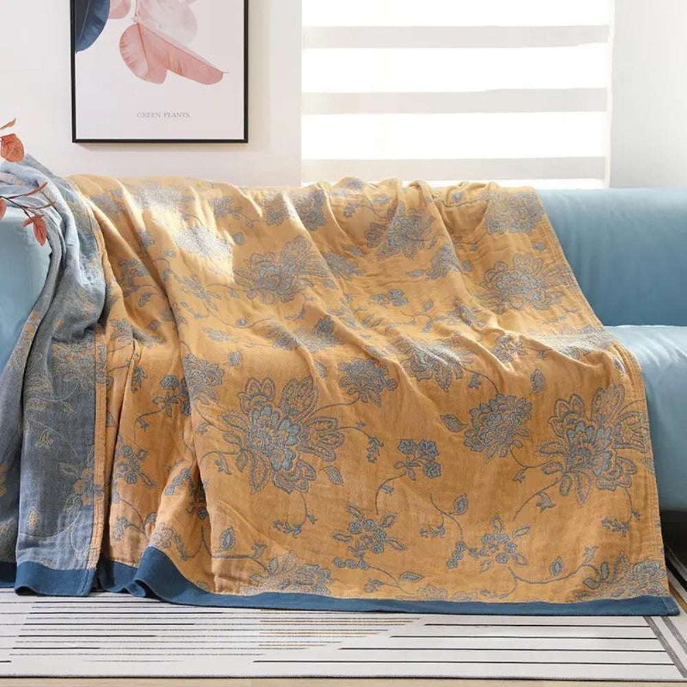 Floral Dream Comfort Deken – Lichtgewicht Katoenen Gaas Zomerdeken met Jacquard Bloemenpatroon – Seizoensgebonden Plaid voor Bed & Bank