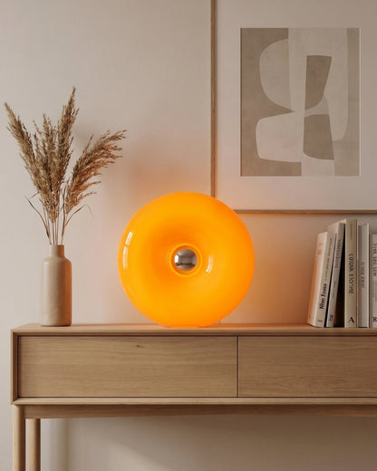 NARA Sculptural Donut Lamp met 3 Kleurtemperaturen – Dimbare Glazen Tafellamp Bauhaus Design Touch Control Wandmonteerbaar Ambient Lighting