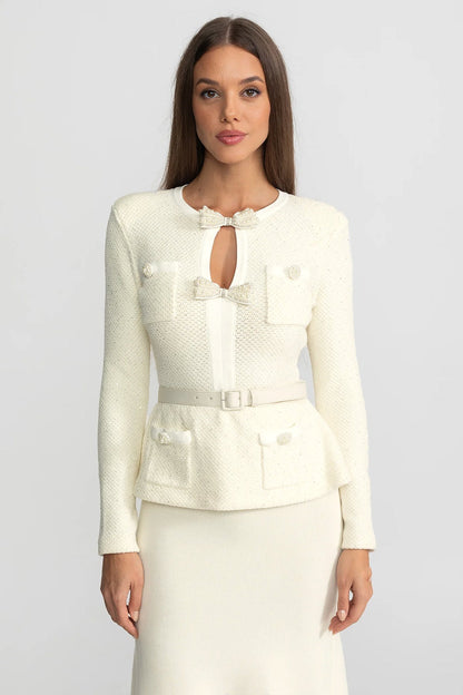 Gebreide Midi Jurk met Peplum Ivoorkleur