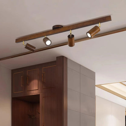 Houten Track Plafondlamp LED Houtlook Goud Verstelbare Spots Woonkamer Keuken Hal Scandinavisch Modern