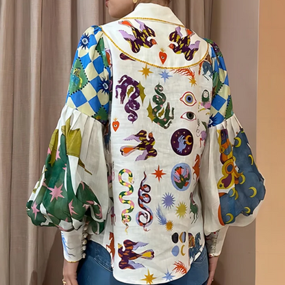 Vrouwelijke Top met Kleurrijke Print en Leuke Ontwerp