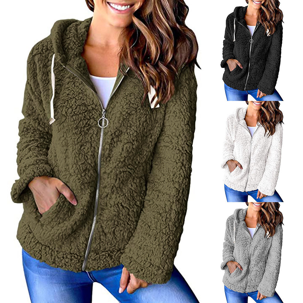 Dames Fleece Hoodie Zwart met Rits Zakken en Capuchon