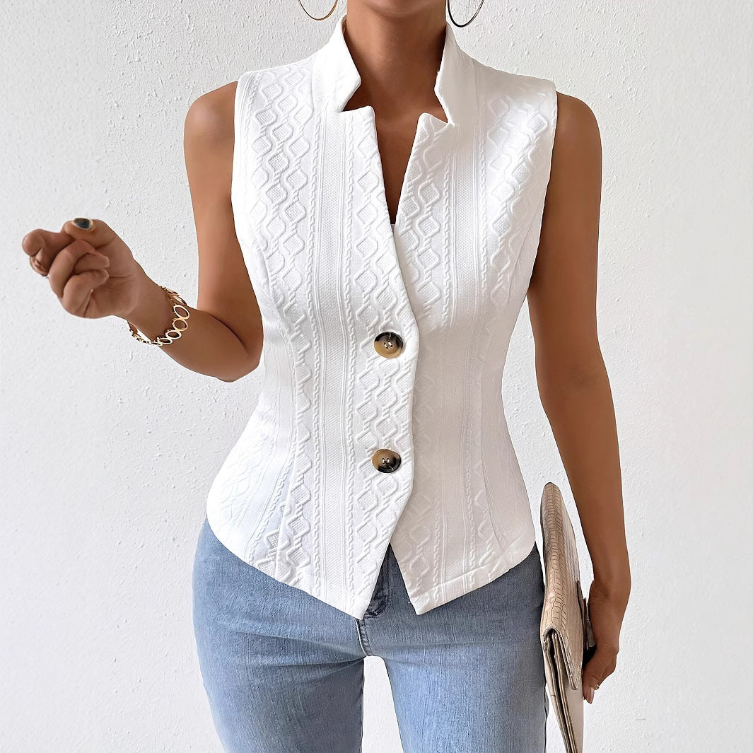 Dames Gilet Blazer Mouwloos Met Knopen en Textuur