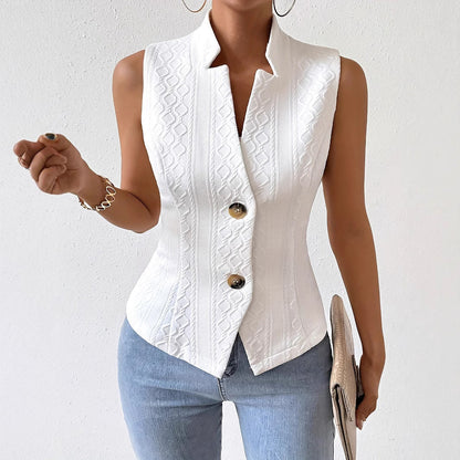 Dames Gilet Blazer Mouwloos Met Knopen en Textuur