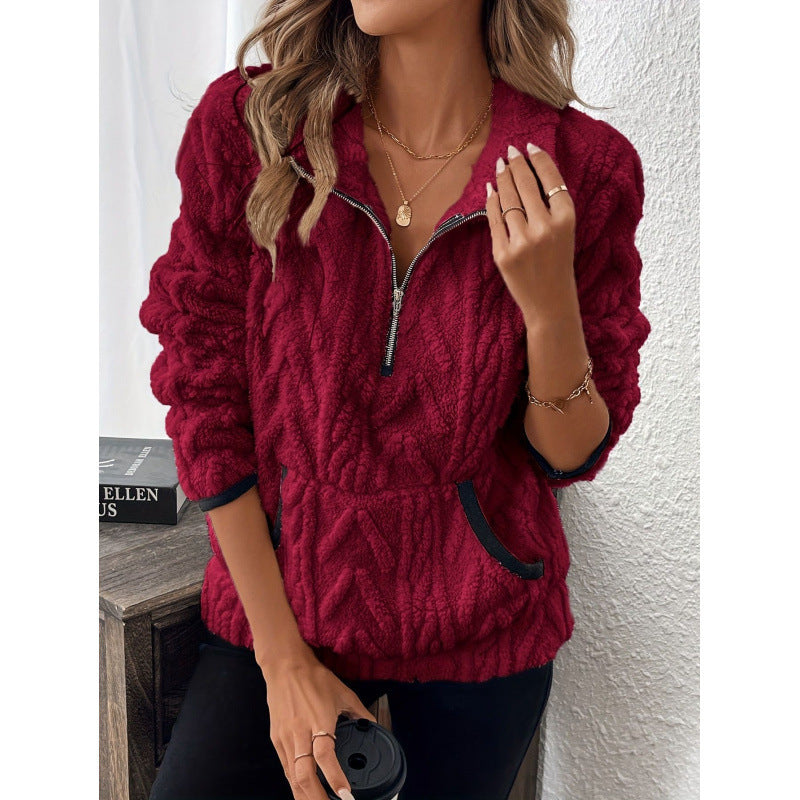 Dames Teddy Trui Zacht Warme Half-Zip Sweater
