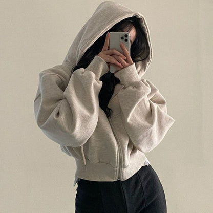 Dames Hoodie Kort Zwart Met Rits en Zakken