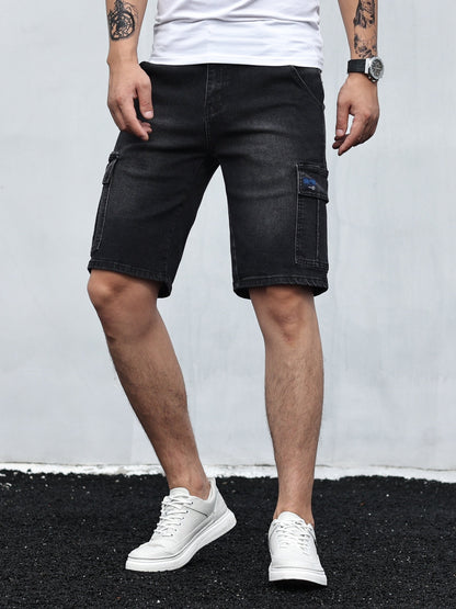 Heren Cargo Shorts Giel Blauw Denim Zomerbroek