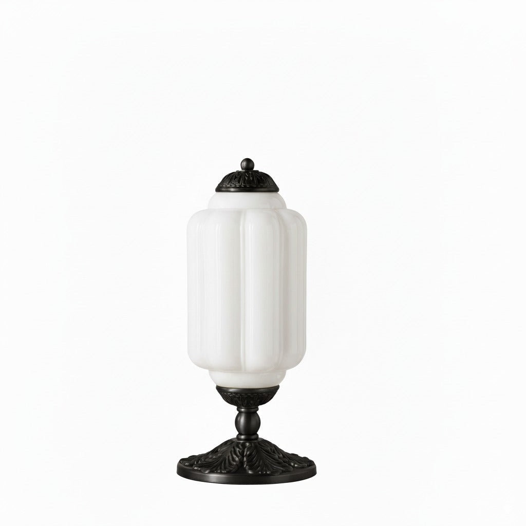 Glazen Tafellamp met Scallop Design Vintage Stijl Slaapkamer Woonkamer Accentverlichting Zwart Messing Matglas