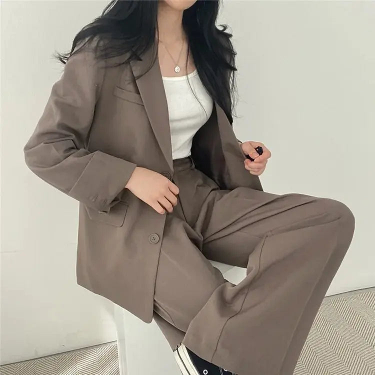 Dames Blazer Set met Rechte Broek Elegante Outfit