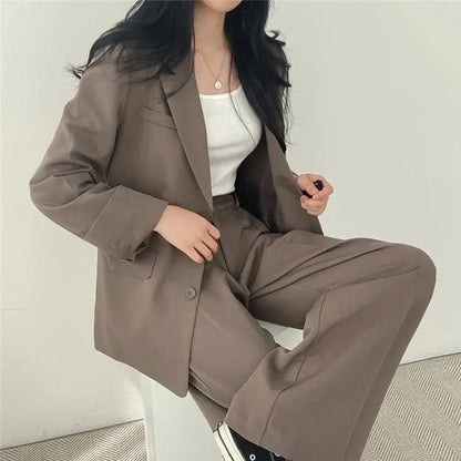 Dames Blazer Set met Rechte Broek Elegante Outfit