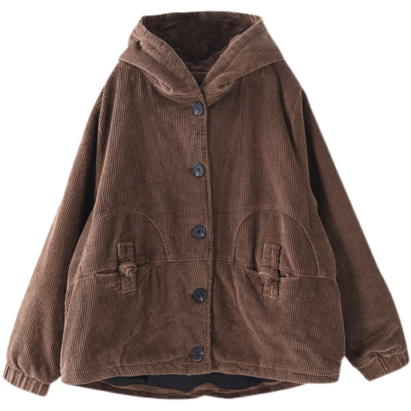 Dames Jas Corduroy Warme Winterjas met Capuchon