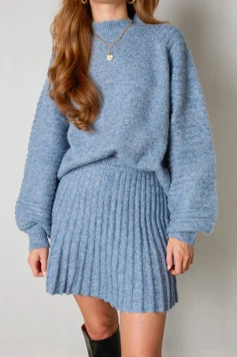 Geplooide Trui en Rok Set voor Vrouw Elegante Stijl
