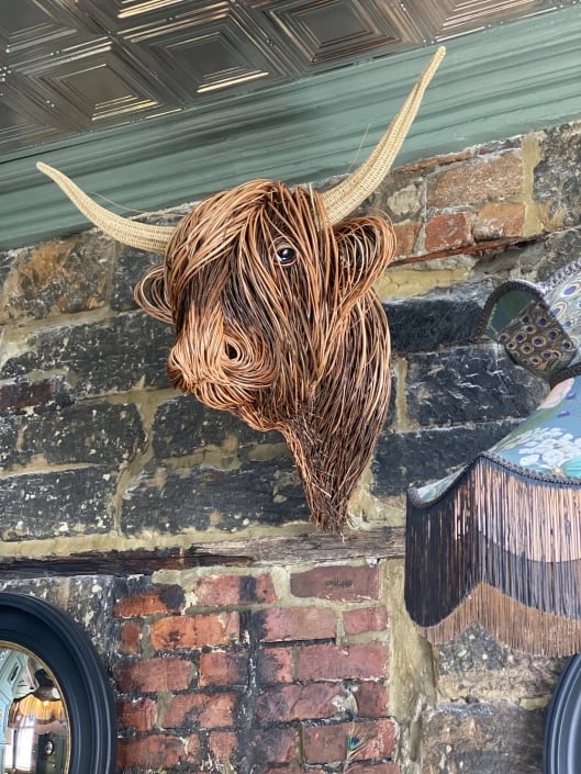 Wanddecoratie Stier Hoofd Handgemaakt Riet Naturel Woonkamer Landelijk Highland Cow Wandsculptuur Muurdecoratie Rustiek