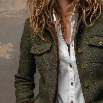 Dames Blazer Tweed Met Fluweel Bies en Klassiek Design