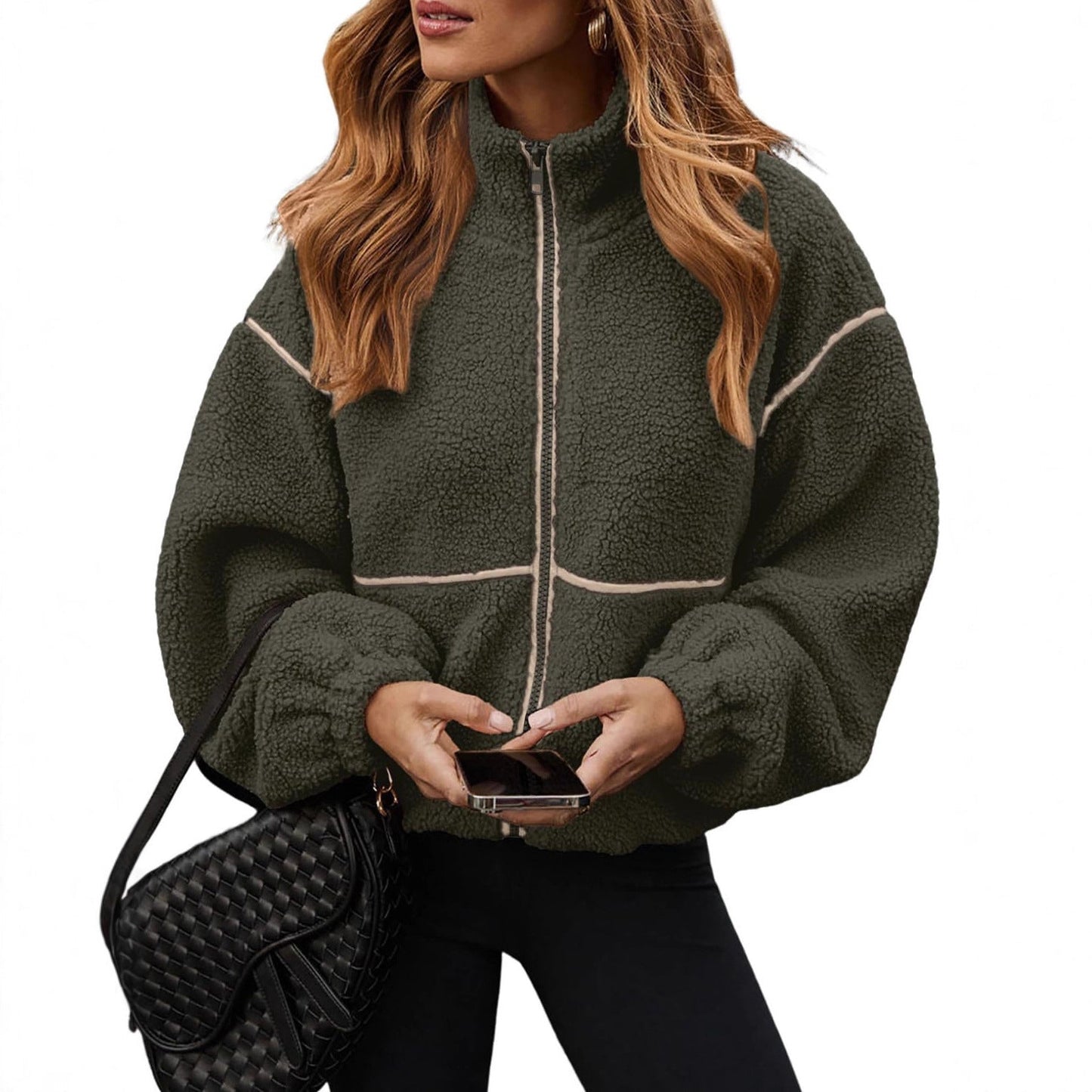 Dames Fleece Jas Warm Teddy Look Met Rits