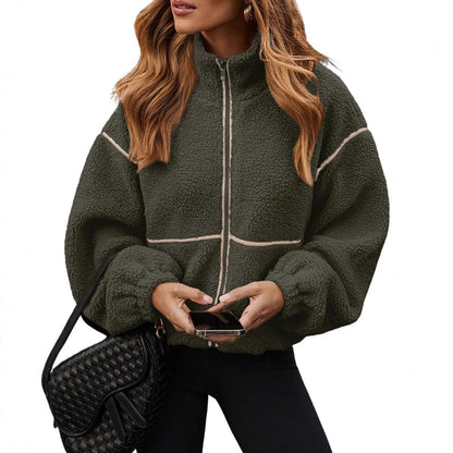 Dames Fleece Jas Warm Teddy Look Met Rits