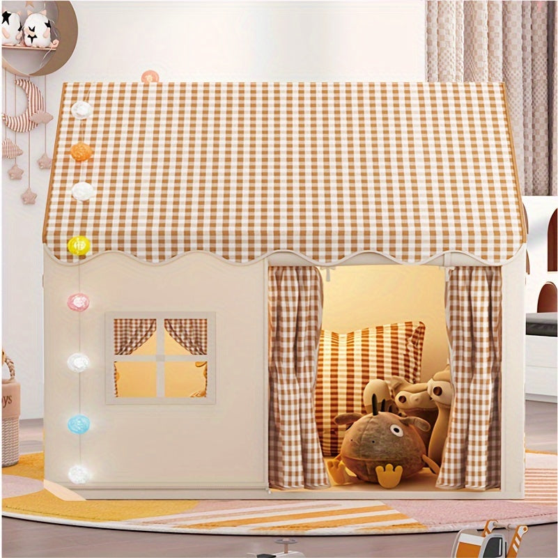 Kinder Speeltent Binnen Speelhuisje 130x120x100cm Met Gordijnen En Ramen