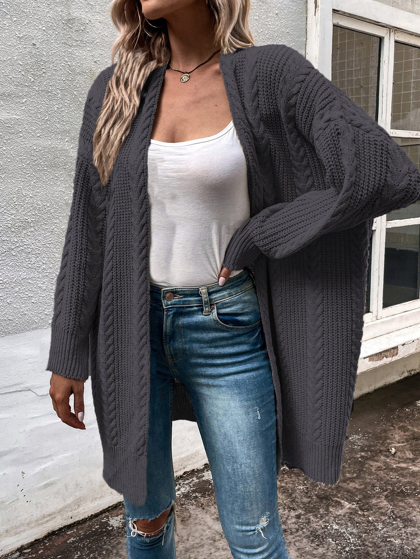 Dames Oversized Vest Gebreid met Kabelpatroon
