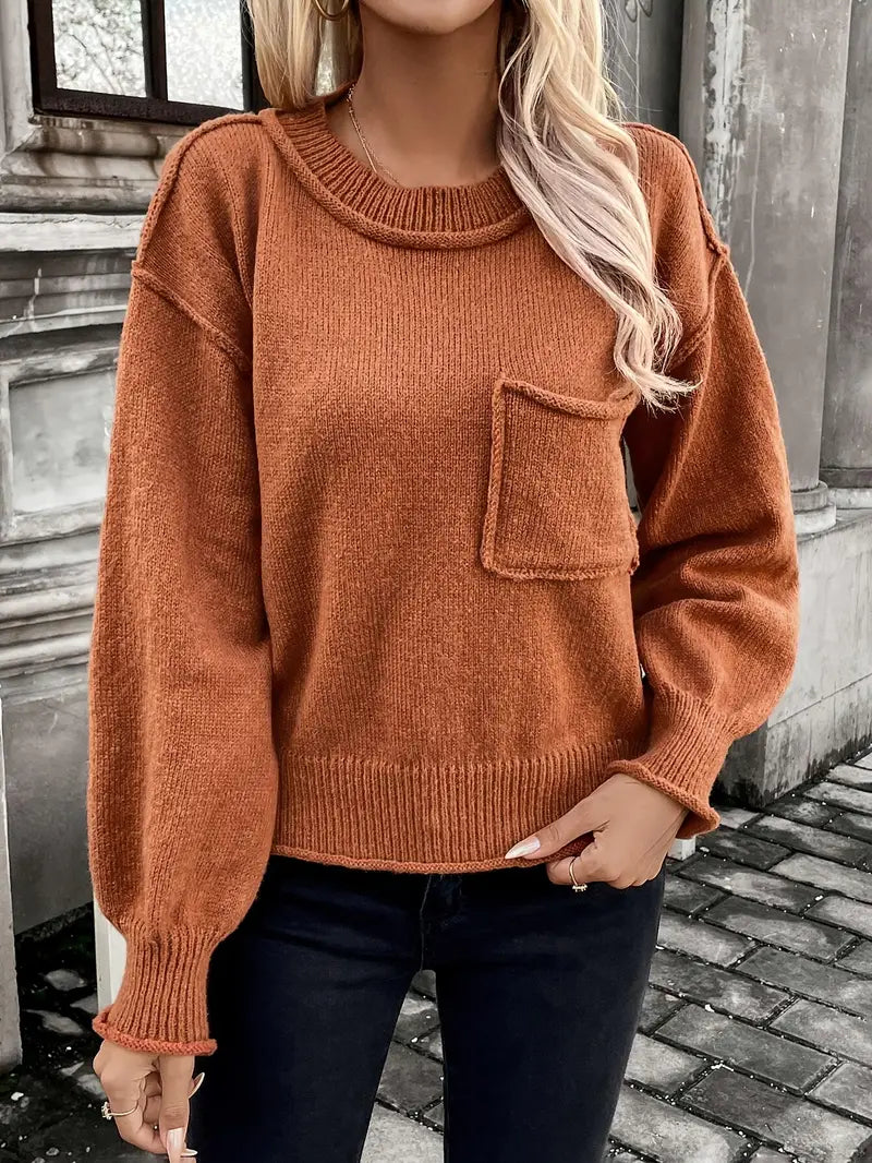 Dames Trui met Schouderzakken Ronde Hals Casual Kleding