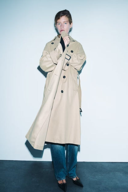 Dames Trenchcoat Lange Voorjaarsjas met Ceintuur Trendy Look