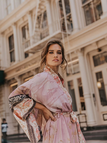 Lange Kimono Dames Bloemenprint Zomerjurk