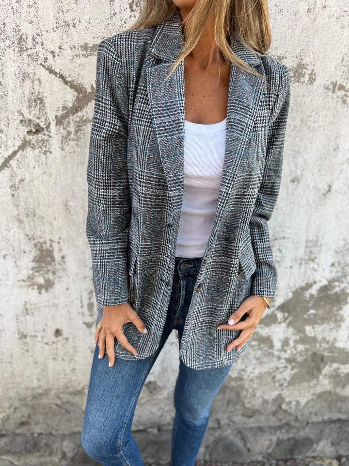 Dames Casual Blazer Ruitmotief Klassieke Pasvorm