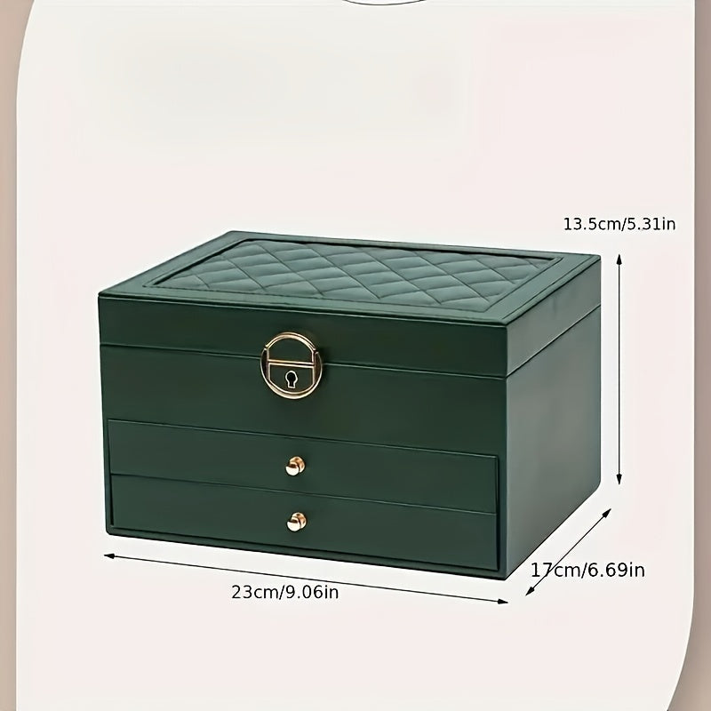 Sieradendoos Leer Met Lades PU Organizer Zwart Roze Groen 25cm