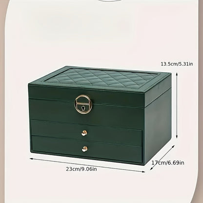 Sieradendoos Leer Met Lades PU Organizer Zwart Roze Groen 25cm
