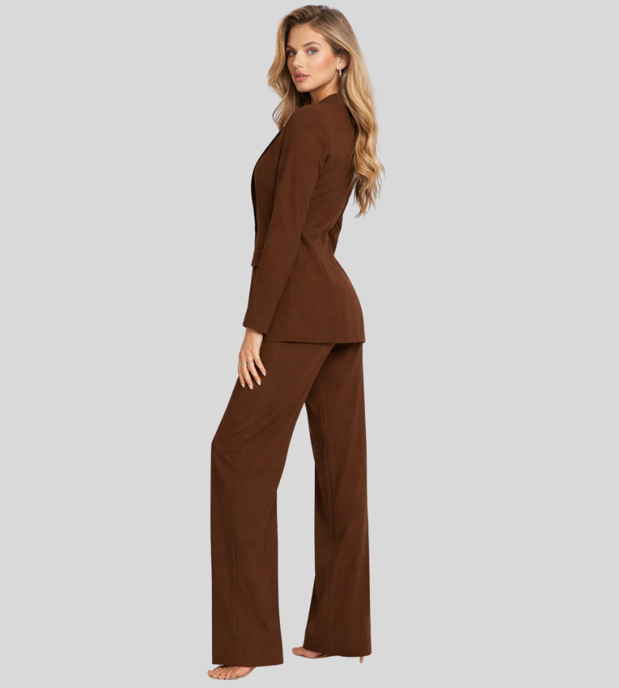 Dames Linnen Colbertrandige Broek Set Regular Fit