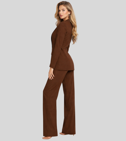 Dames Linnen Colbertrandige Broek Set Regular Fit