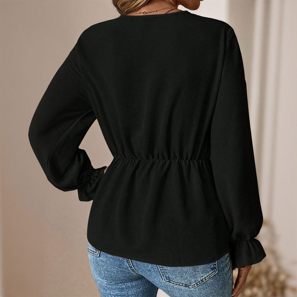 Dames Blouse V-hals Strikdetail Elegante Top