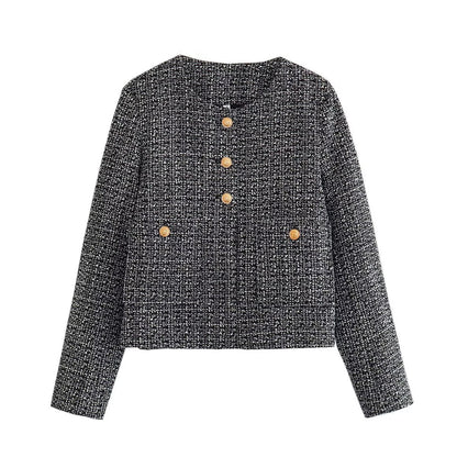 Dames Jas Bouclé Luxe Gouden Knopen