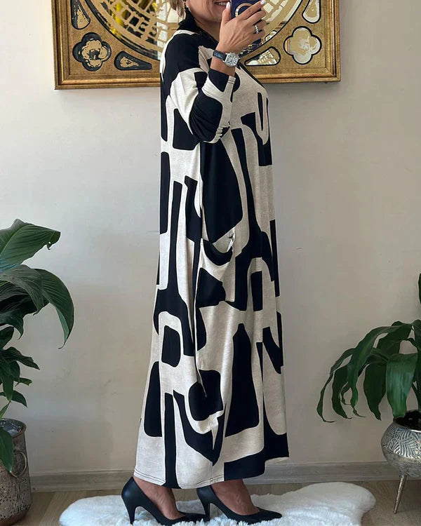 Vrouwelijke Jurk met Lange Mouwen en Bloemenprint